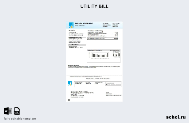 скачать в цифровом формате шаблон счета за электроэнергию PG&E США, Калифорния